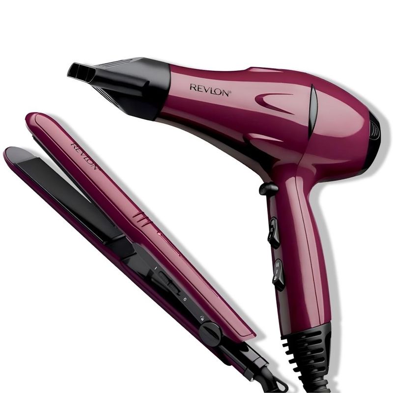 REVLON - Kit Secador + Alisador de Pelo Revlon Premium Pack Ceramic - Morado