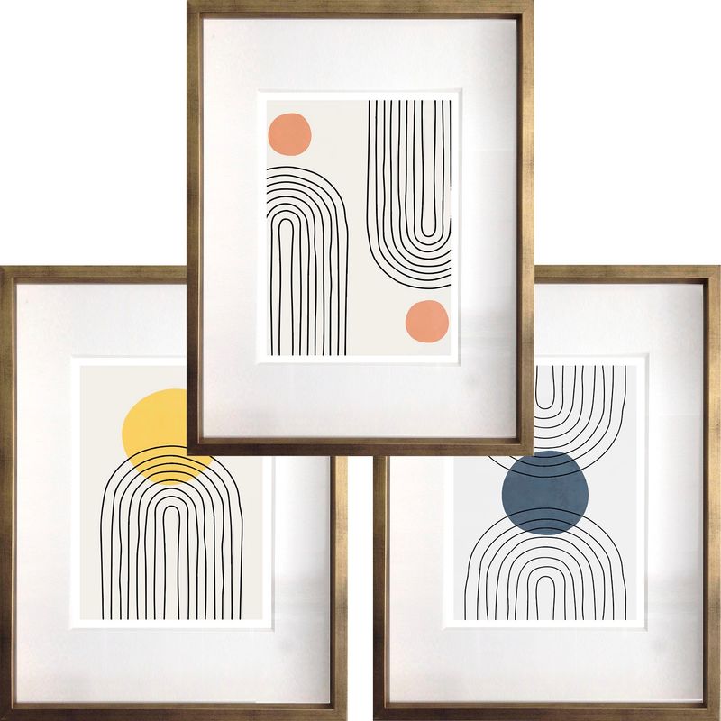 PAPEL ILUSTRADO - Set 3 Cuadros Tiki 40x50 Marco Dorado.