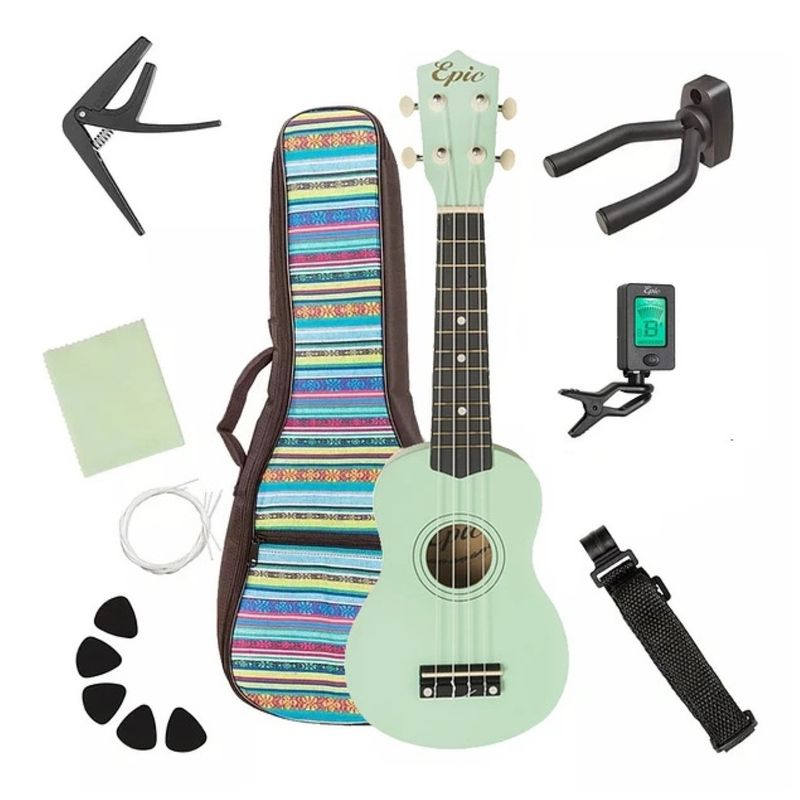EPIC - Ukelele 21  Pulgadas Verde Con Funda Acolchada Epic.