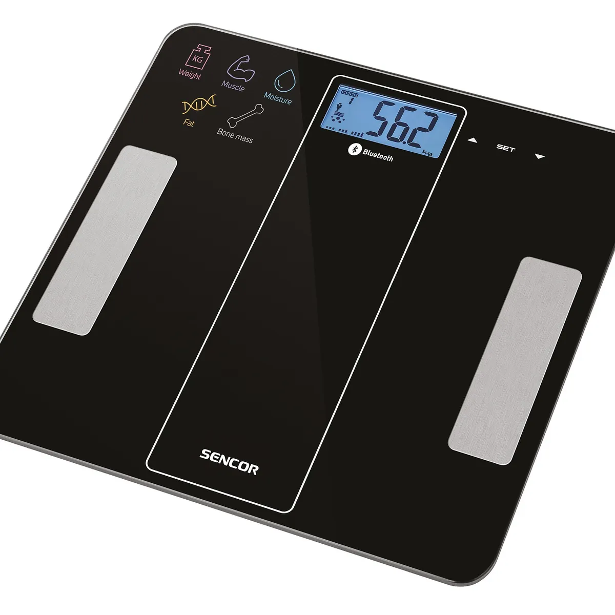 SENCOR - Pesa Balanza de baño Digital Bluetooth Inteligente Negro 180 kgs