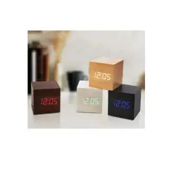 ESHOPANGIE - Reloj Despertador Digital Luz Led Cubo De Madera