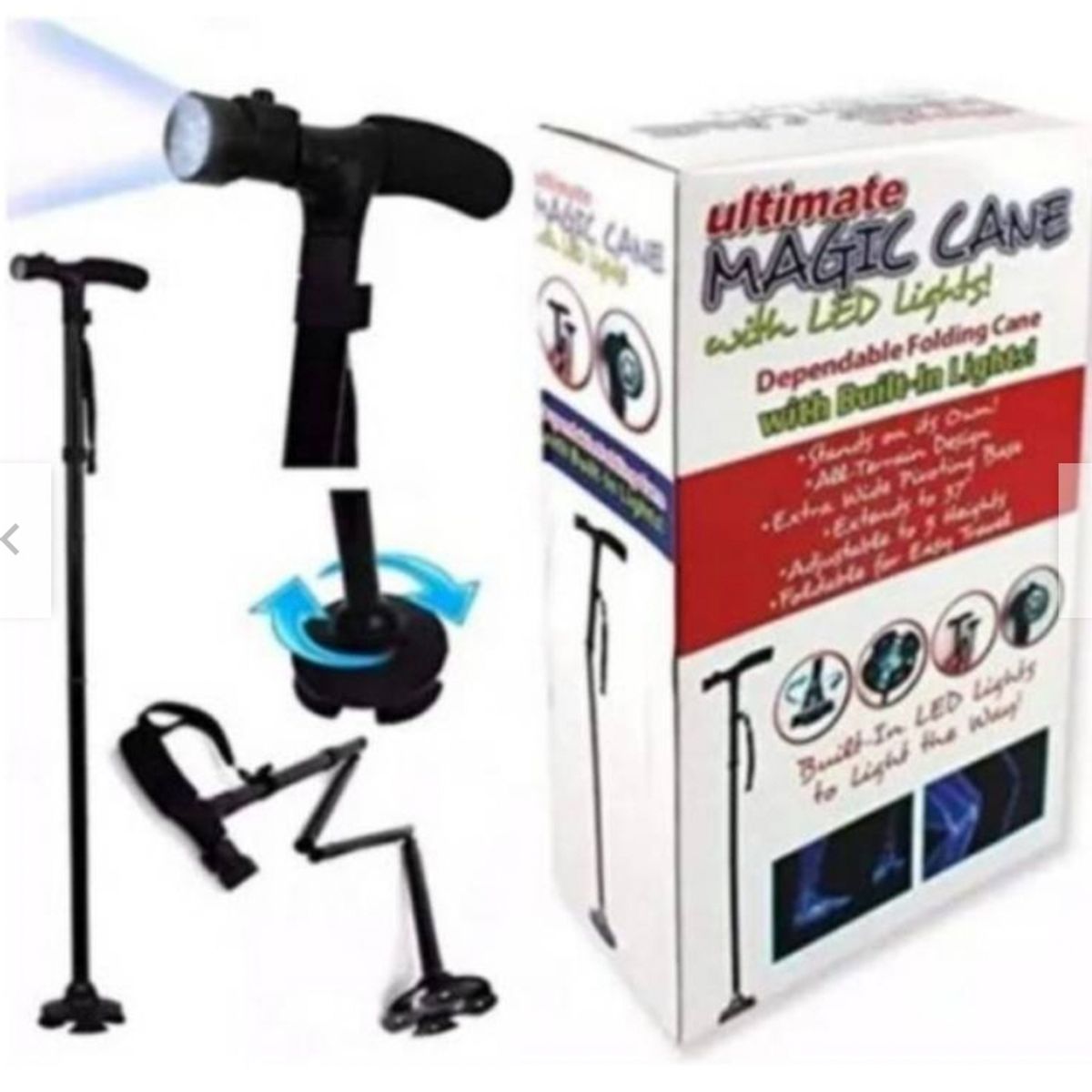 GENERICO - Bastón Plegable Y Extensible Ajustable Luz Led