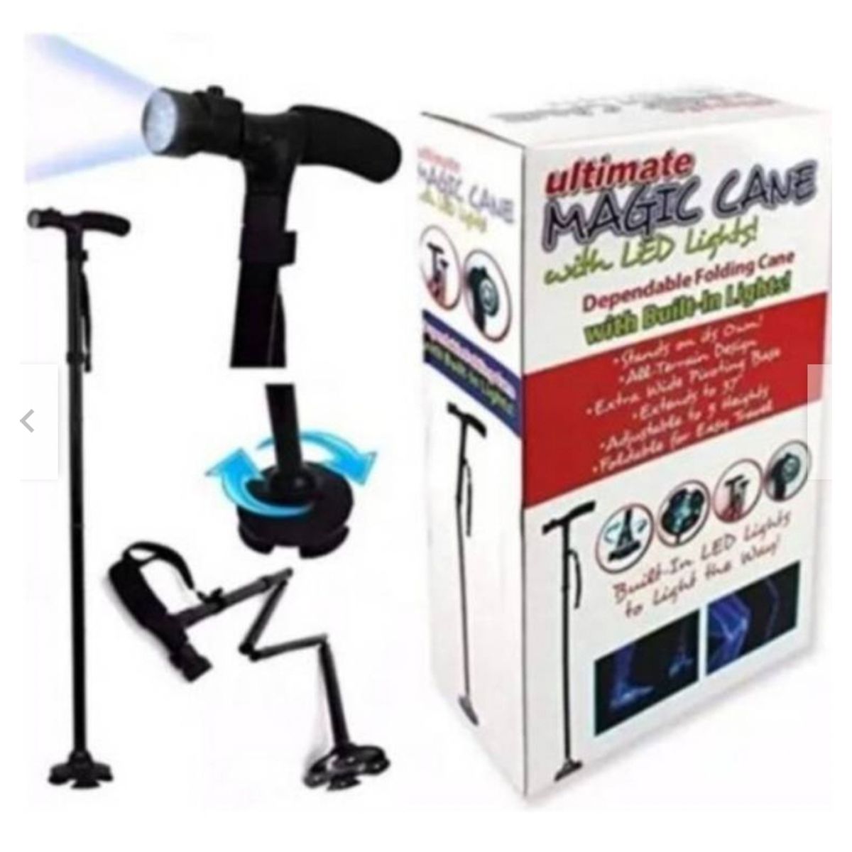 GENERICO - Bastón Plegable Y Extensible Ajustable Luz Led