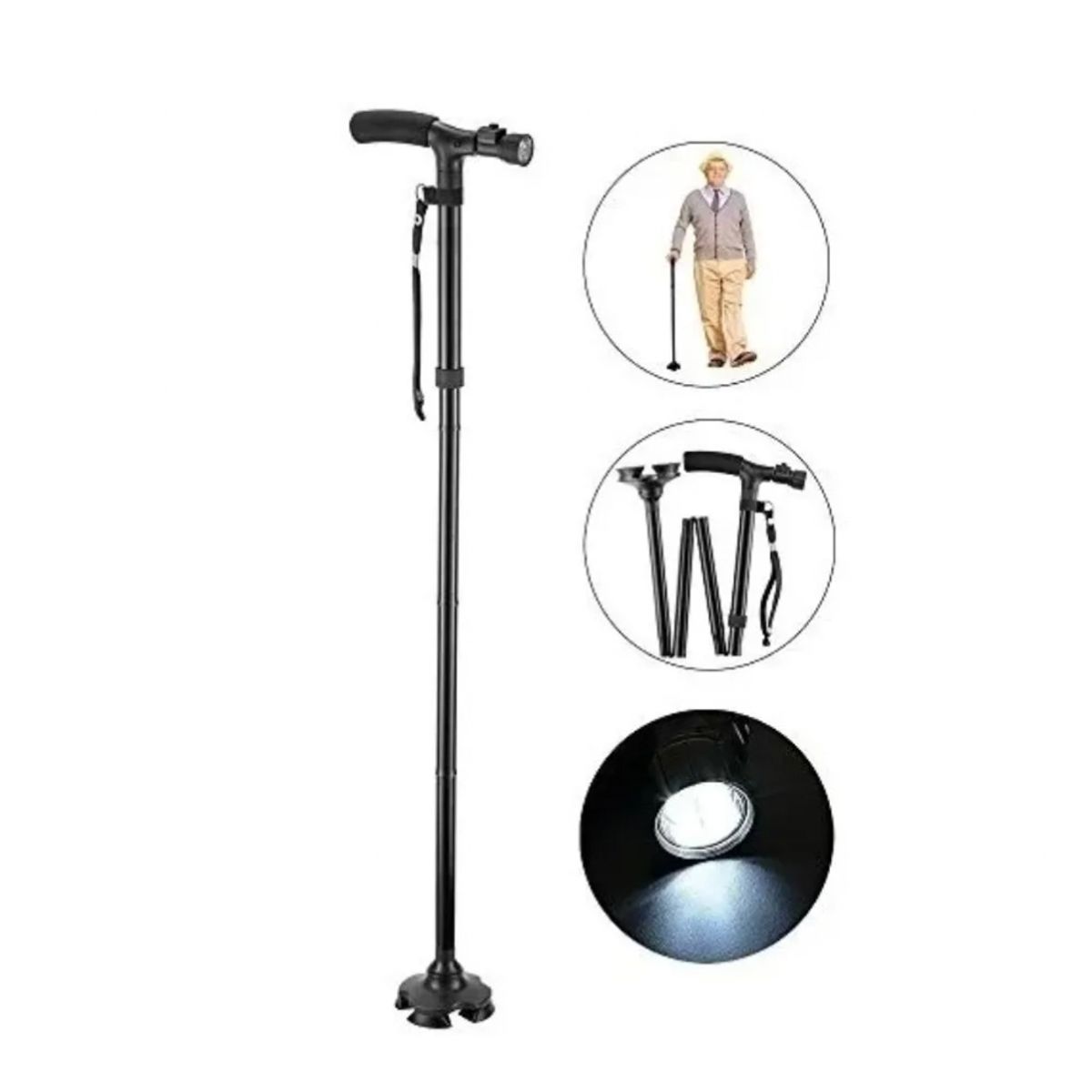 GENERICO - Bastón Plegable Y Extensible Ajustable Luz Led