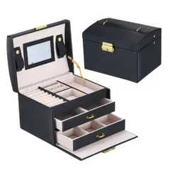 SM - Joyero Negro Delux con espejo y llave 3 Niveles