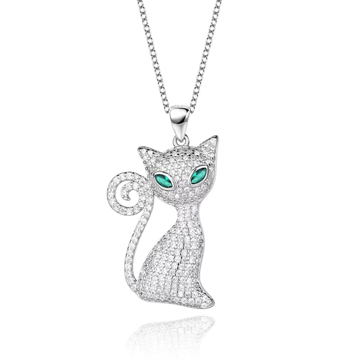 GENERICO - Collar plata 925 gato esmeralda joya mujer