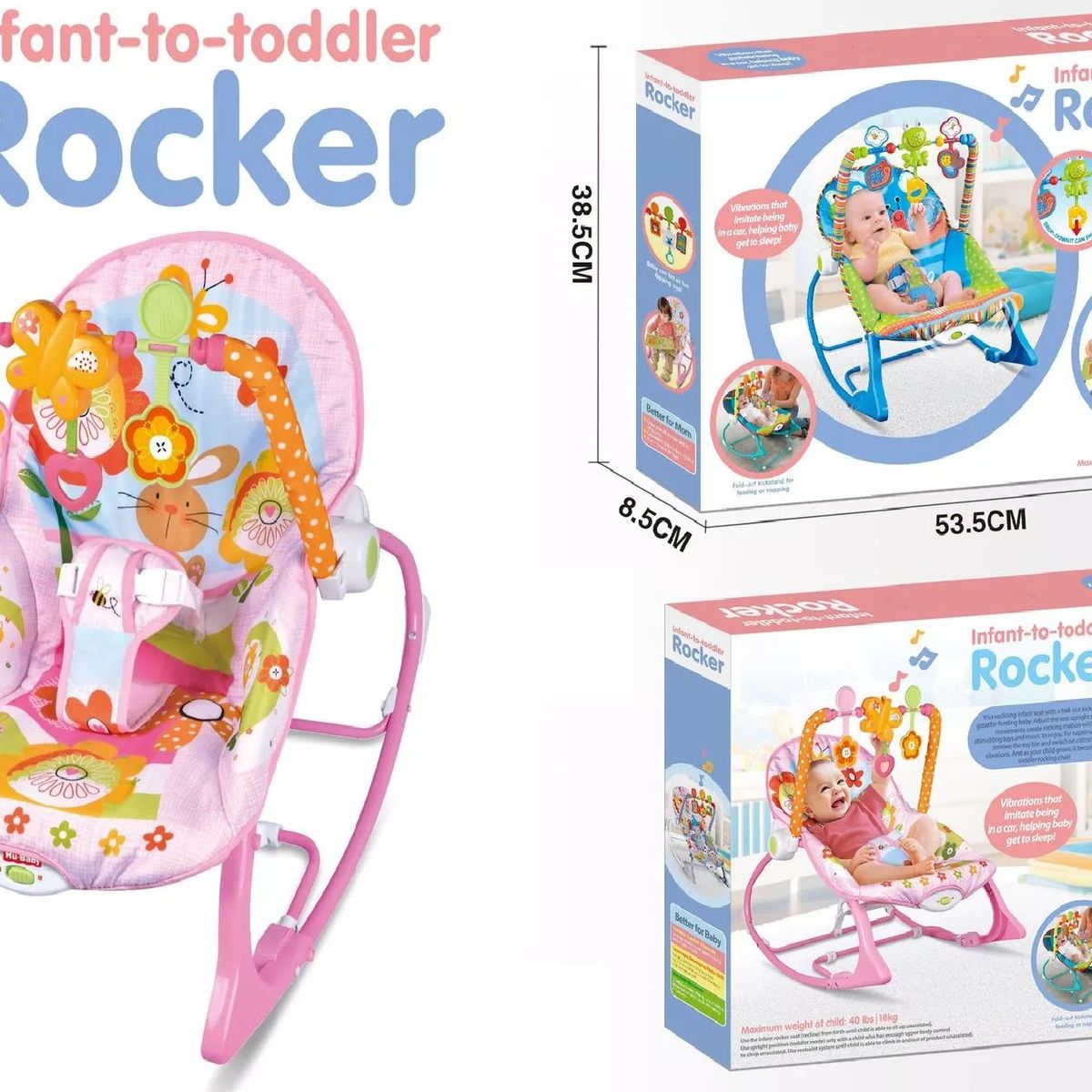 GENERICO - Silla Mecedora Musical Vibracion Bebe 3 En 1 Rosa