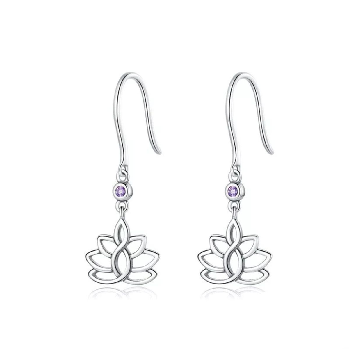 GENERICO - Aros flor de loto amatista plata 925 joya juvenil mujer