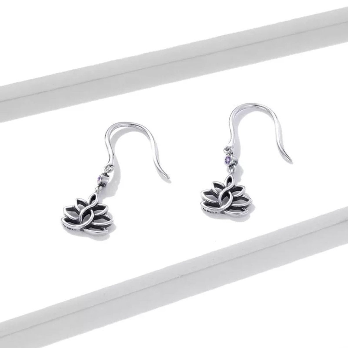 GENERICO - Aros flor de loto amatista plata 925 joya juvenil mujer