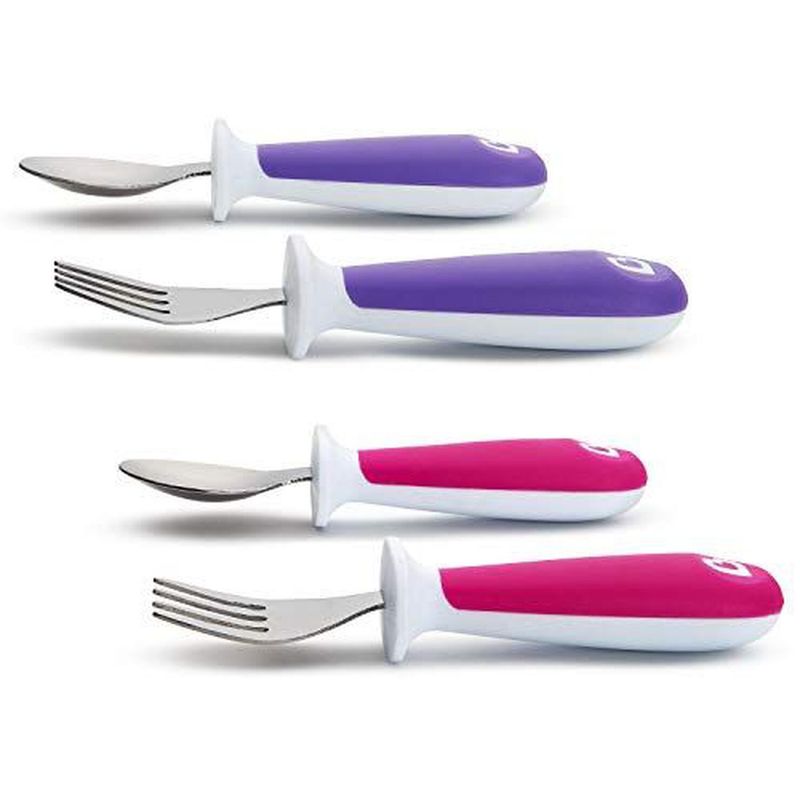 MUNCHKIN - SET DE TENEDOR Y CUCHARA DE METAL COLOR ROSA Y LILA