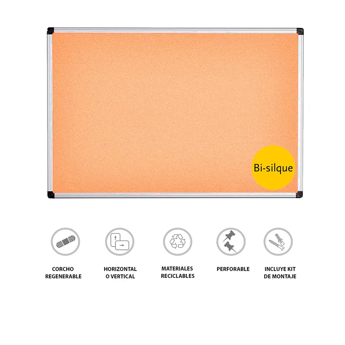BI SILQUE - Pizarra corcho 120 x 90 marco aluminio bi-silque