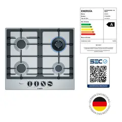 BOSCH - Encimera a Gas PCH6A5B90 60cm 4 quemadores Acero Inox