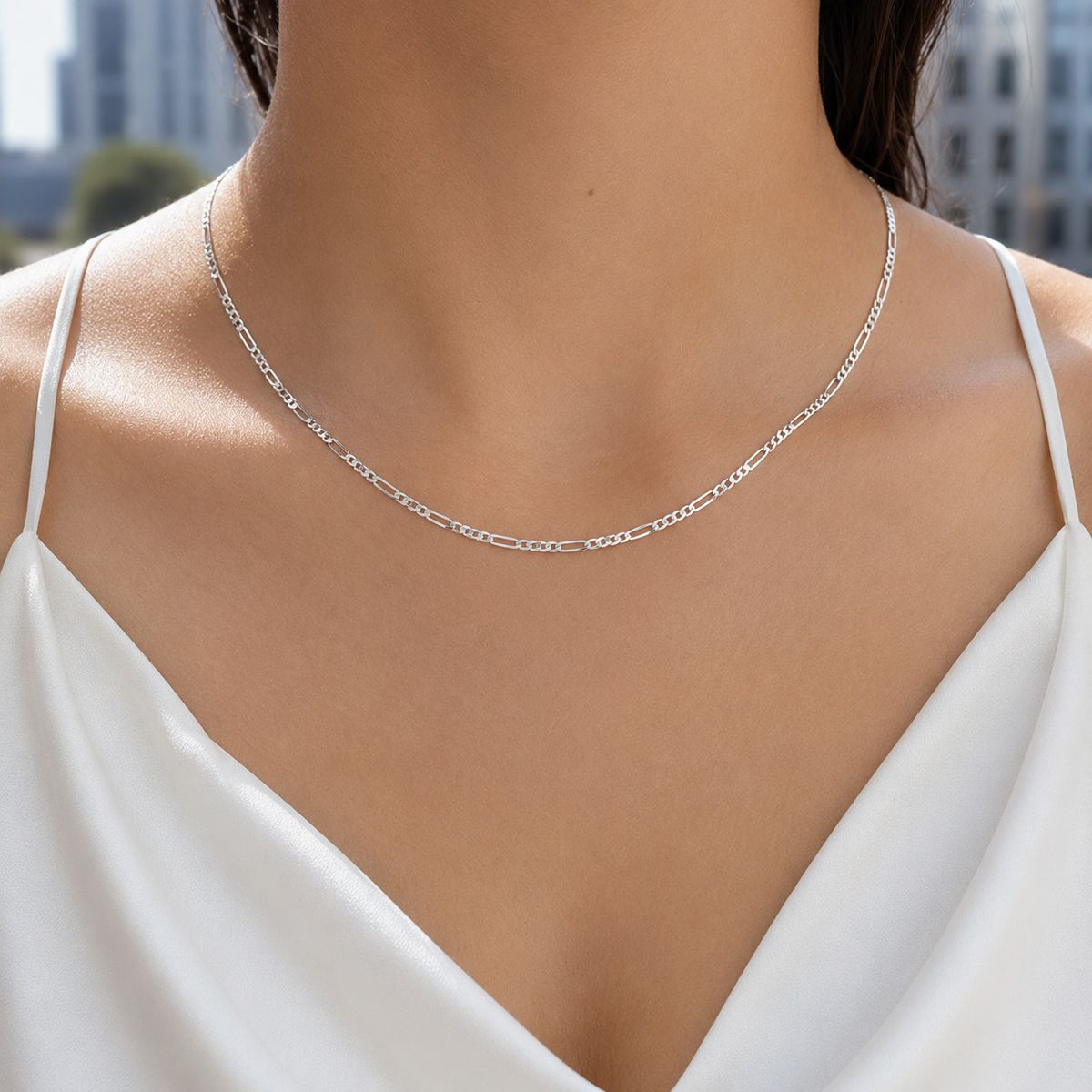 JOYAS MYTOKE - Cadena Figaro 50cm Plata Fina Hipoalergenica 925 Unisex