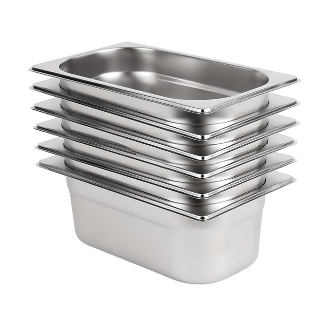 PROCHEF - Pack 6 Depositos Gastro GN 1/4 x 100 mm Acero Inox