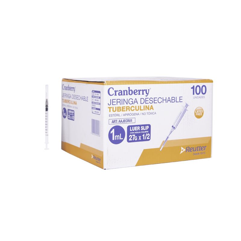 CRANBERRY - Jeringa 1cc Tuberculina 27g X 1/2 Luer Slip Cranberry 100 Un