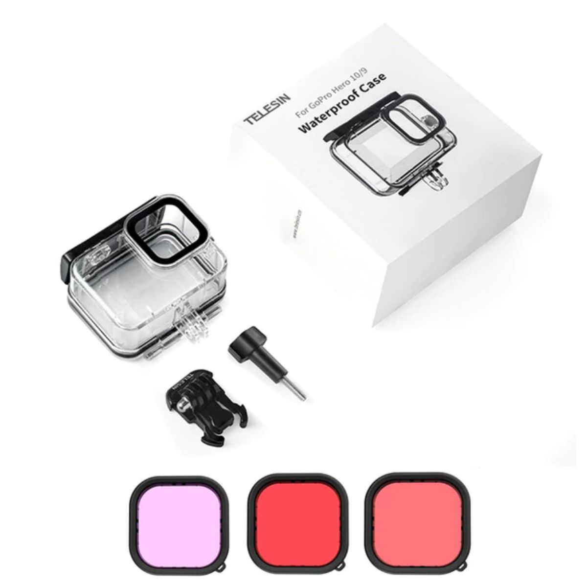 TELESIN - Carcasa Impermeable para GoPro Hero 13 12 11 10 9 + Kit de Filtros