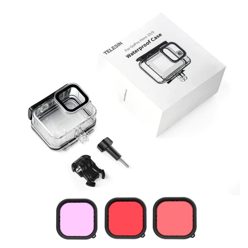 TELESIN - Carcasa Impermeable para GoPro Hero 13/12/11/10/ 9 + Kit de Filtros