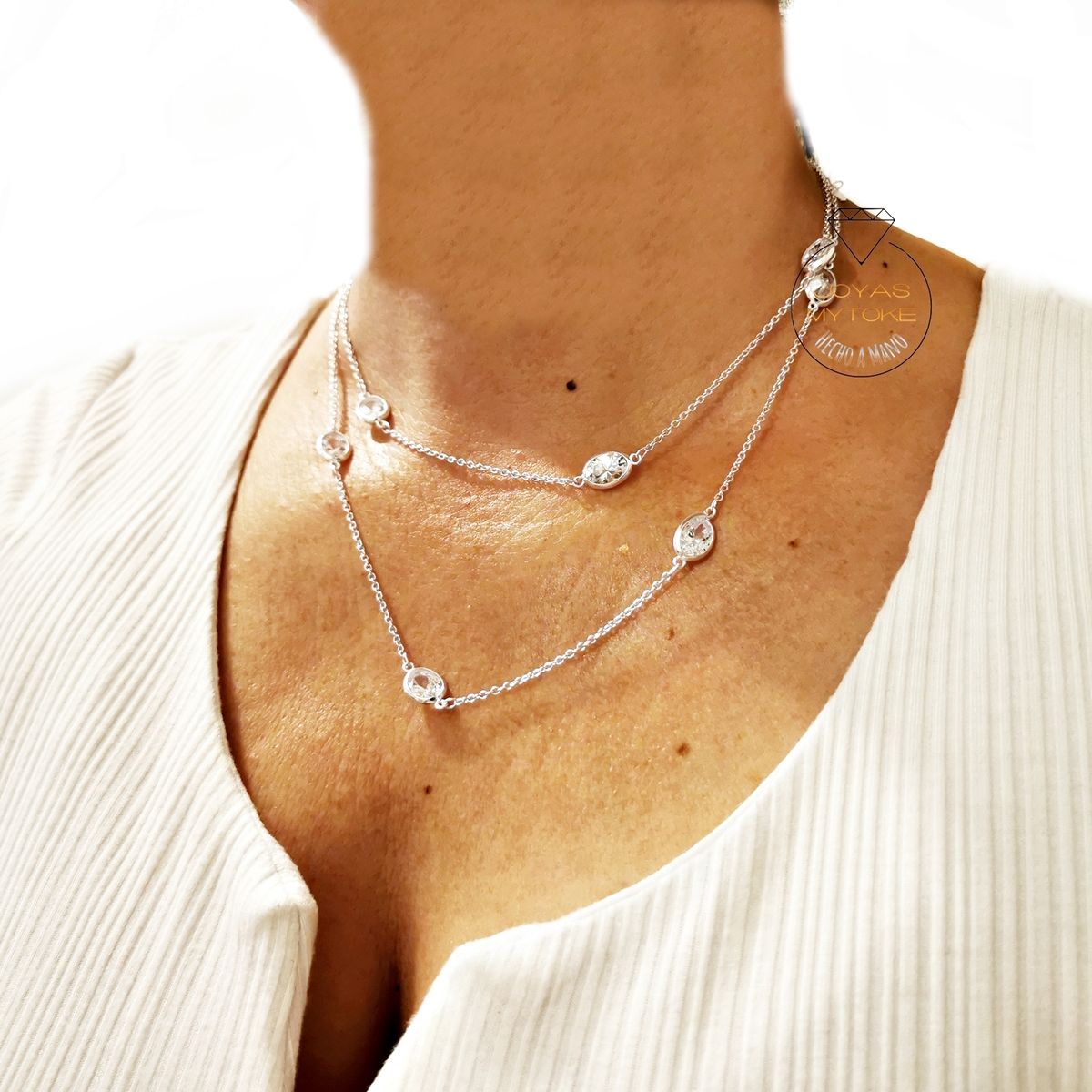 JOYAS MYTOKE - Collar Largo Piedras Circon Plata 925 Mujer Femenina