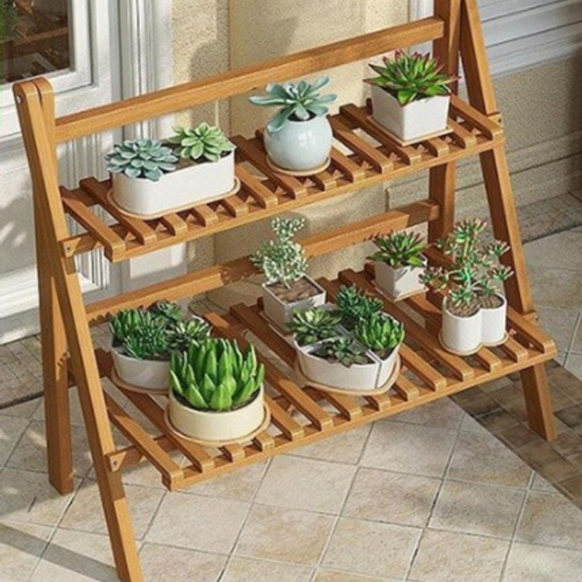 SOHOGAR - Estante de bambú para macetas 2 niveles