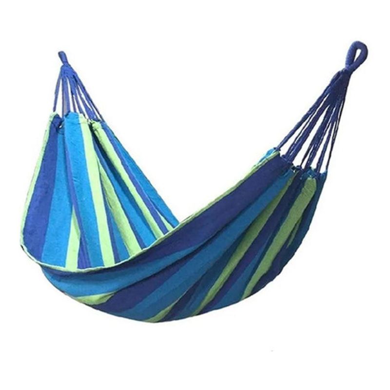 GENERICO - Hamaca de algodón azul y verde 2 plazas 180x150 cm