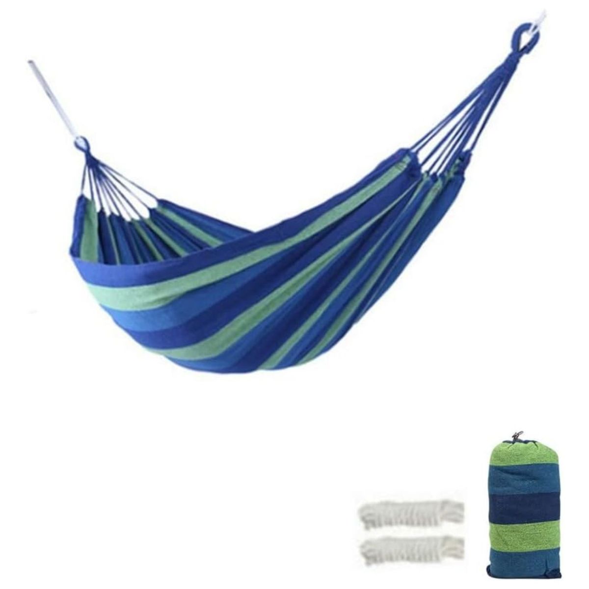 SOHOGAR - Hamaca de algodón azul y verde 2 plazas 180x150 cm