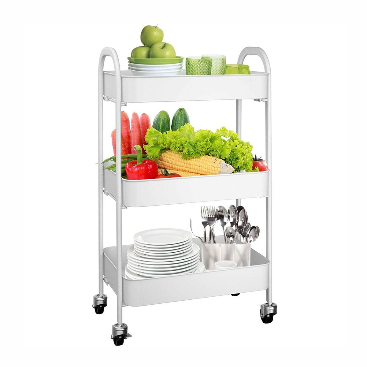 SOHOGAR - Organizador repisa de 3 niveles rodante de metal