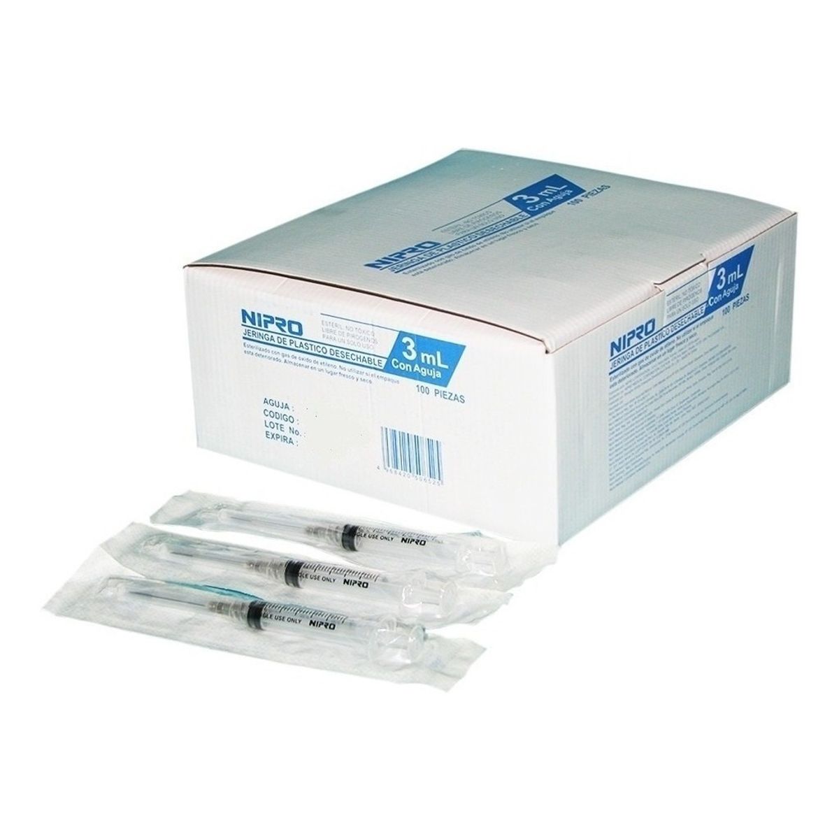 NIPRO - Jeringa Con Aguja 3ml Nipro 21g X1 1/2 Luer Lock 100 Un