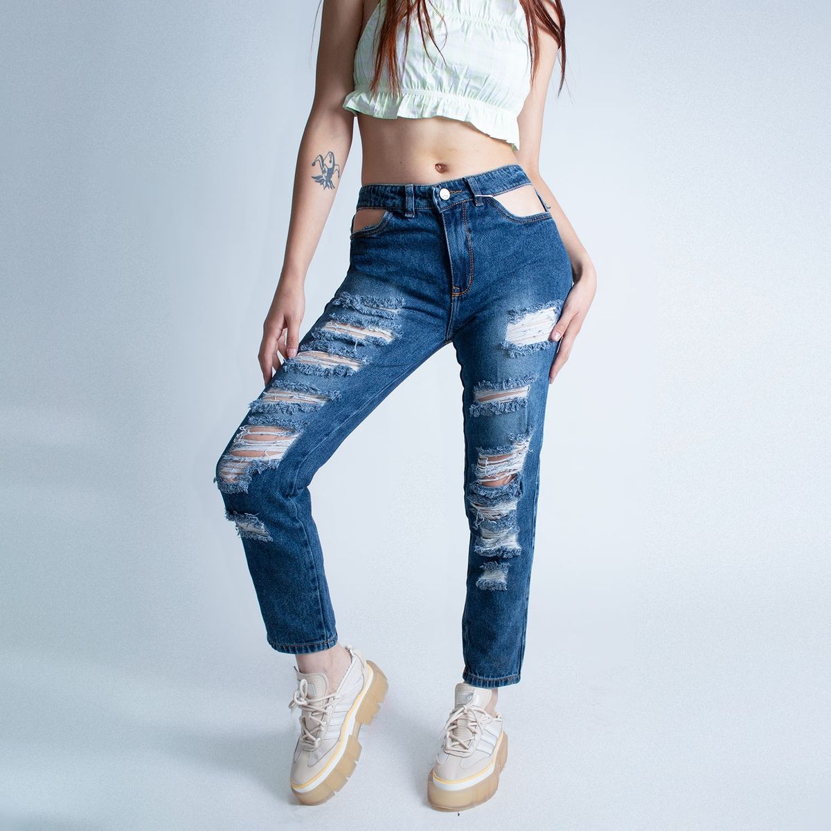 GENERICO - Jean Mom Tiro Alto Mujer - Denim Lating
