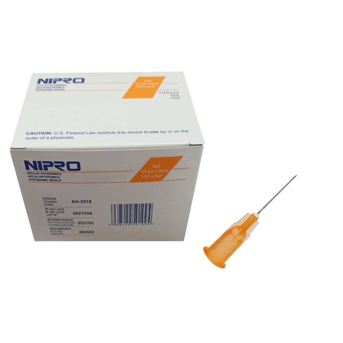 NIPRO - Aguja Hipodermica Nipro 25g X 5/8 Caja 100 Unidades
