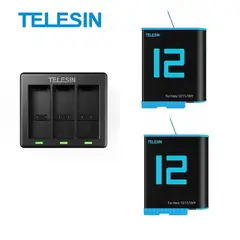 TELESIN - Cargador triple + 2 baterías para GoPro Hero 12/11/10/9