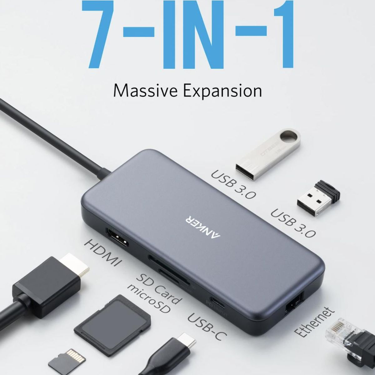 GENERICO - Hub 7 en 1  Adaptador USB C PowerExpand - Anker