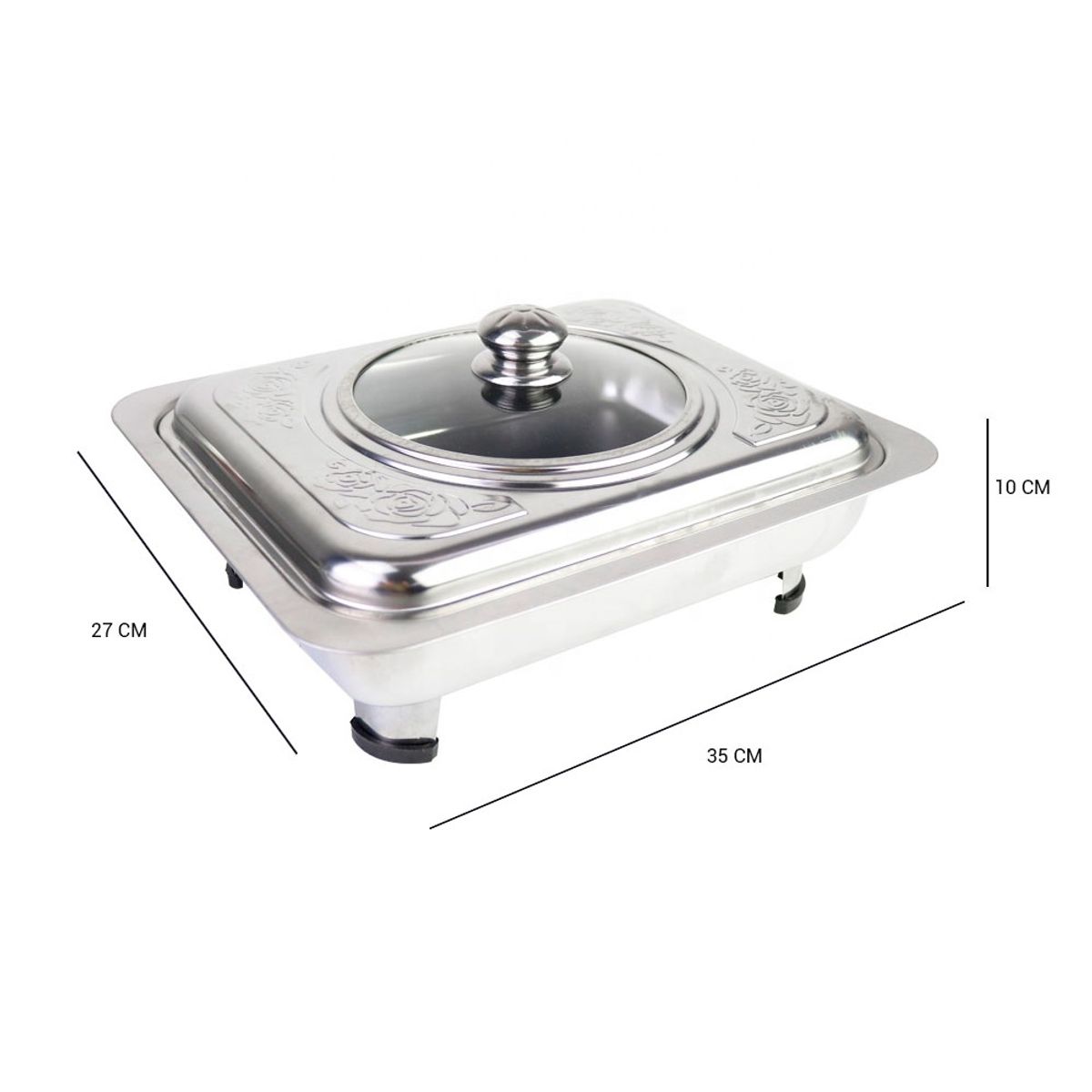 GENERICO - Bandeja Budinera Asadera Con Tapa Acero Inoxidable