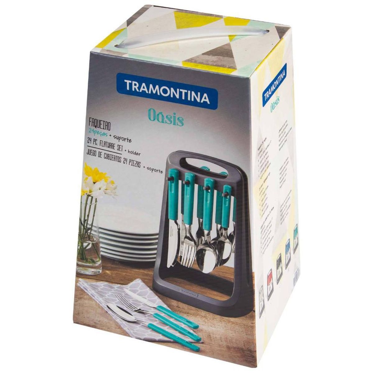 TRAMONTINA - JUEGO DE CUBIERTOS 24 PIEZAS AZUL CON SOPORTE