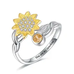 GENERICO - Anillo plata 925 girasol ajustable mujer