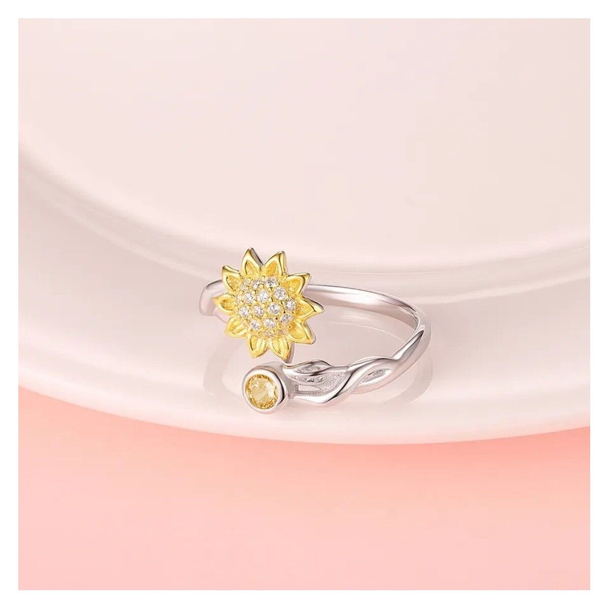 GENERICO - Anillo plata 925 girasol ajustable mujer