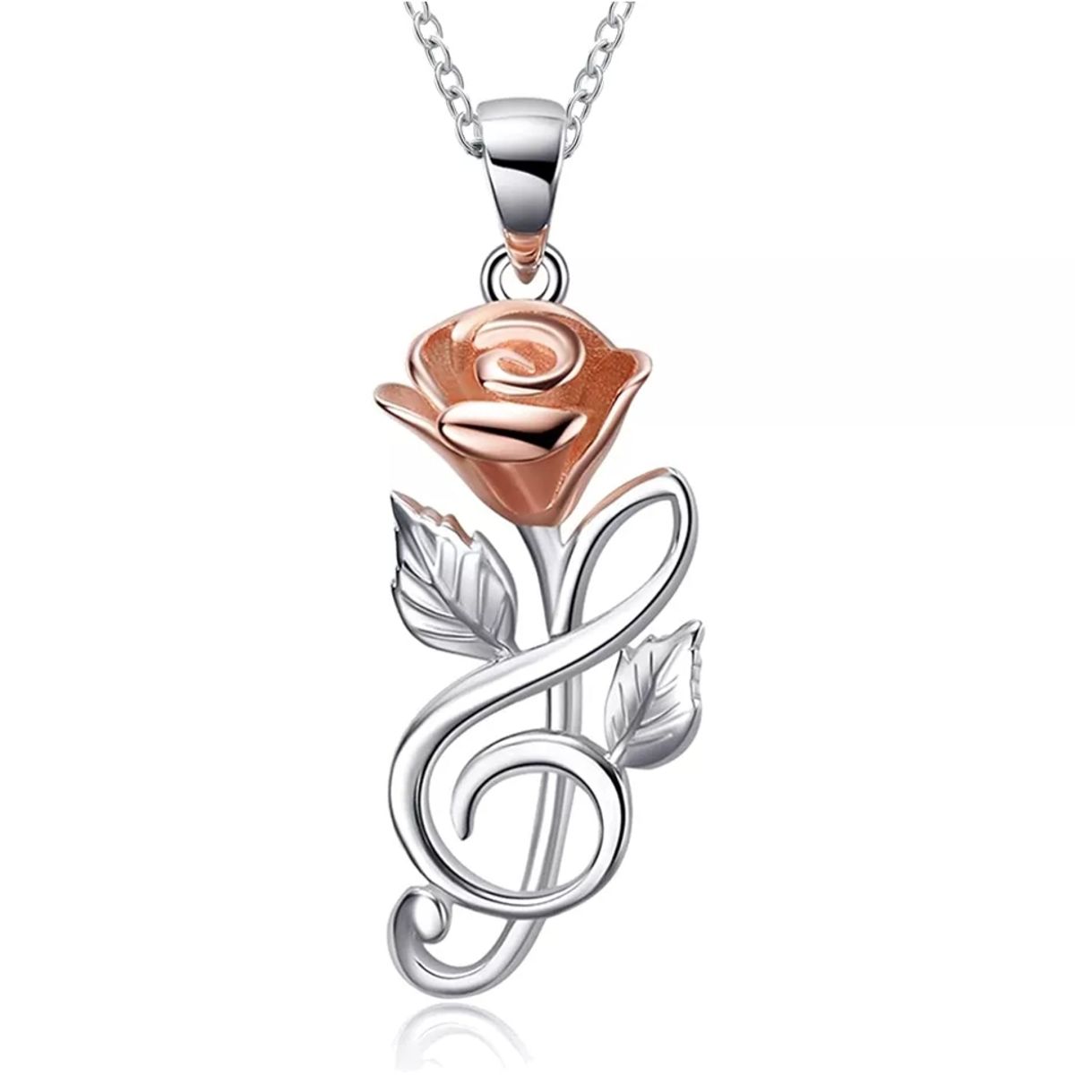 GENERICO - Collar plata 925 flor rosa nota musical sol joya mujer regalo