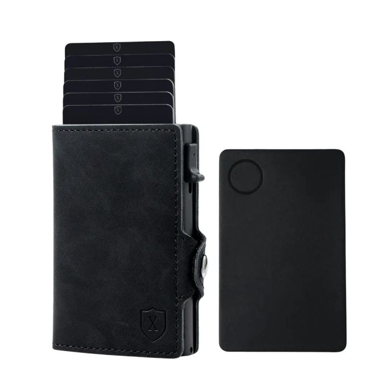 Pack Billetera Tarjetero con Localizador Negro TALLA UNICA