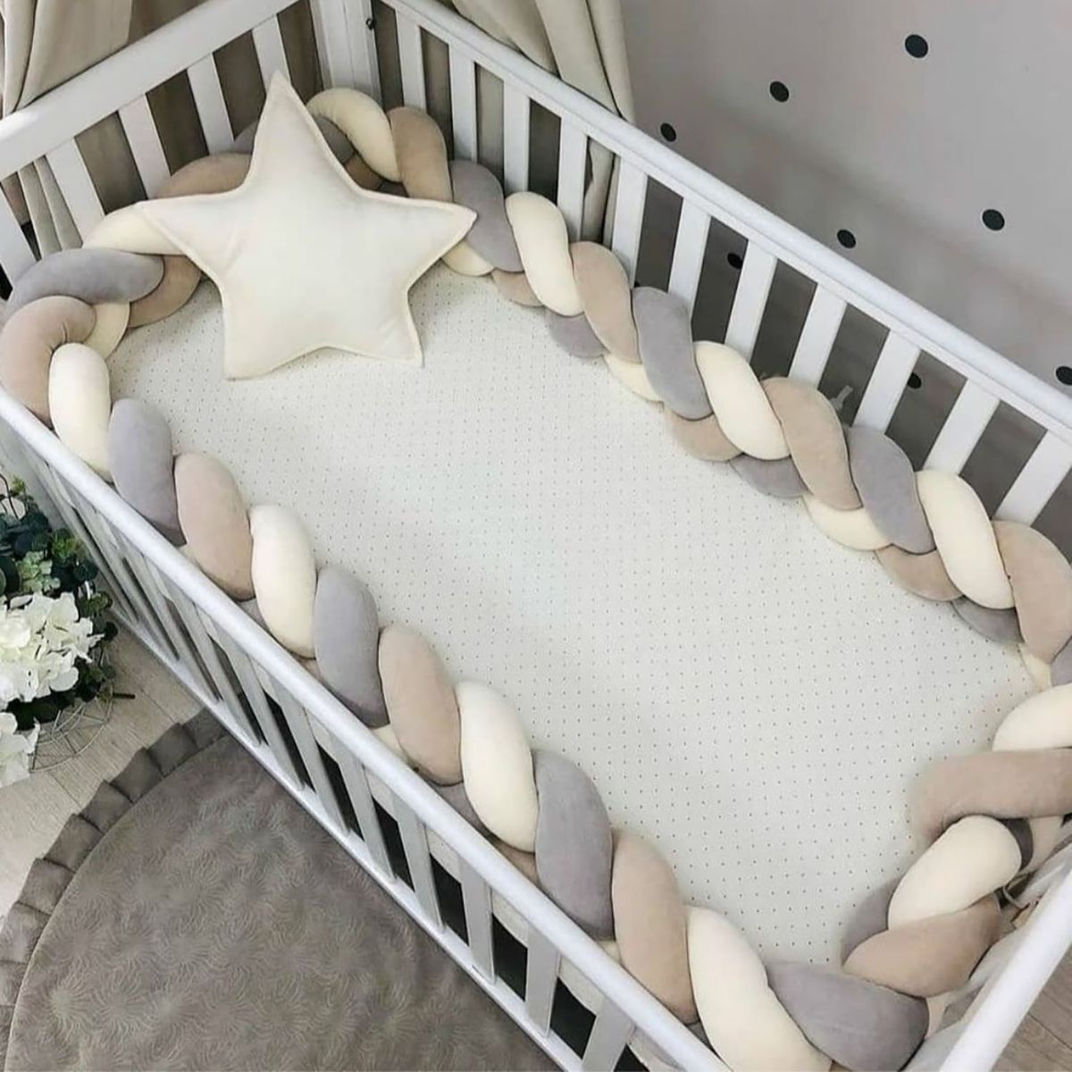 GENERICO - PROTECTOR DE CUNA TRENZADO GRIS-BEIGE-CREMA