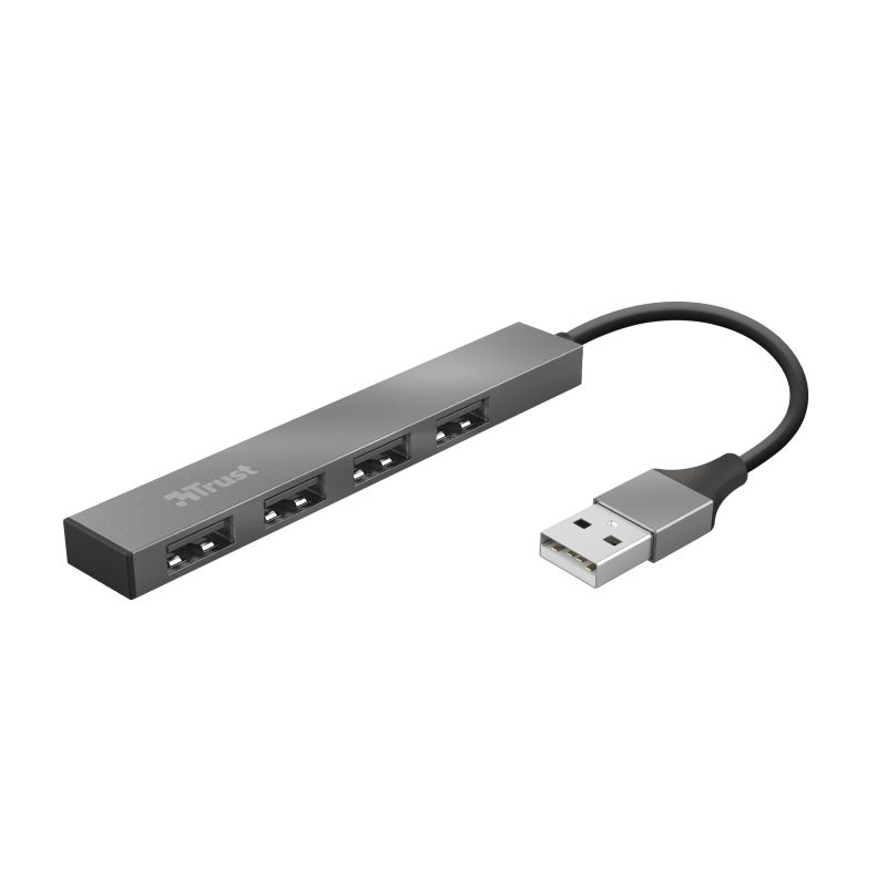 TRUST - Hub Usb Trust Halyx 4 Puertos Usb 2.0 Flat Aluminium High Speed - Negro