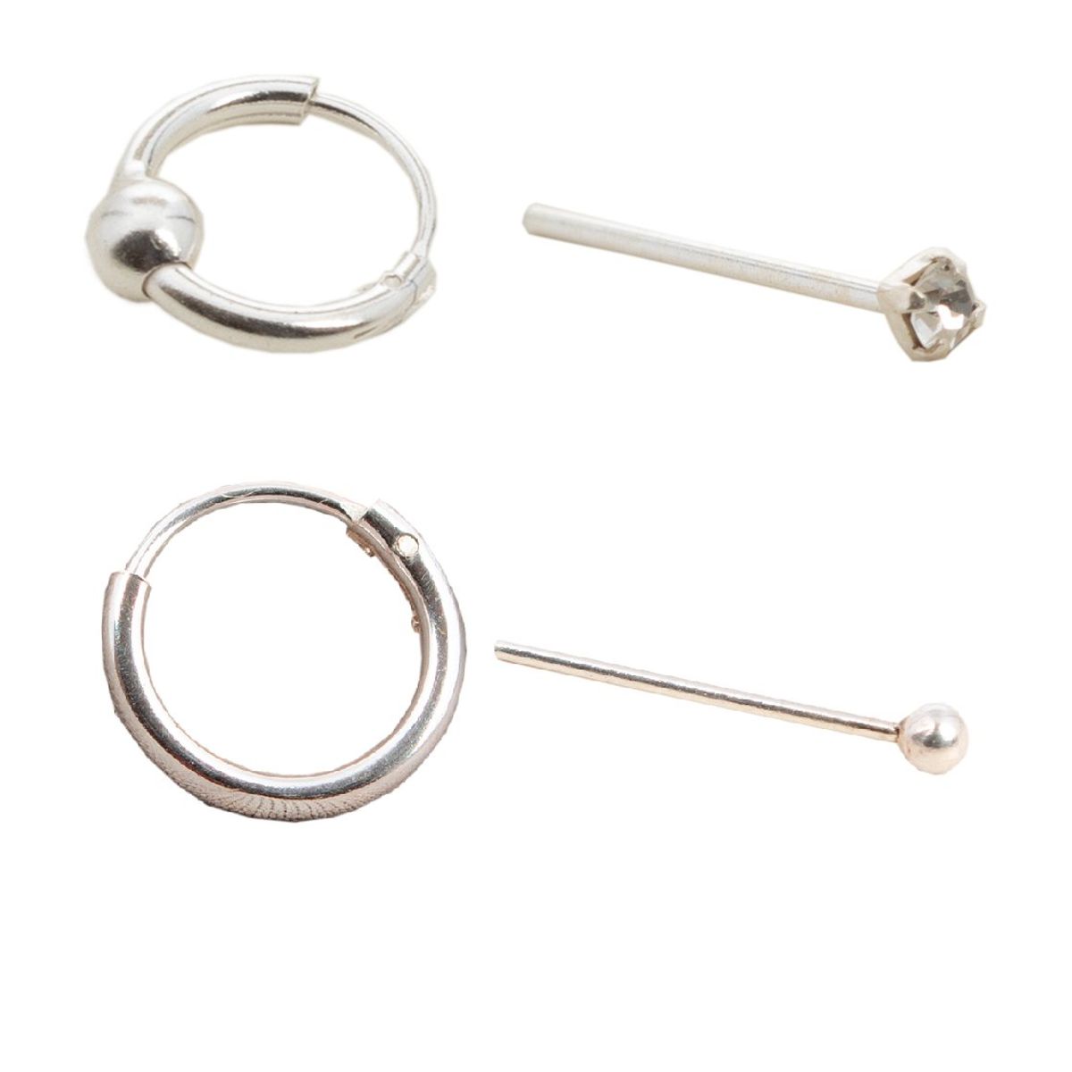 BIJOUTERIA LB20 SPA - Set de Aros y Piercing de Nariz Plata 925 Promo 3 - Plata