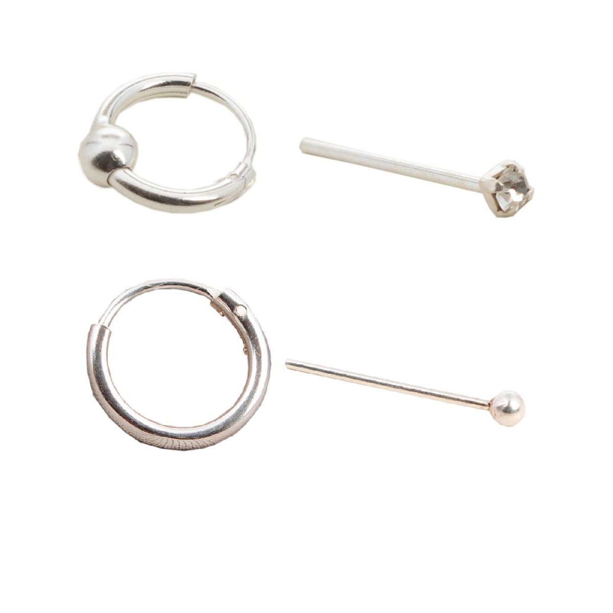BIJOUTERIA LB20 SPA - Set de Aros y Piercing de Nariz Plata 925 Promo 3 - Plata