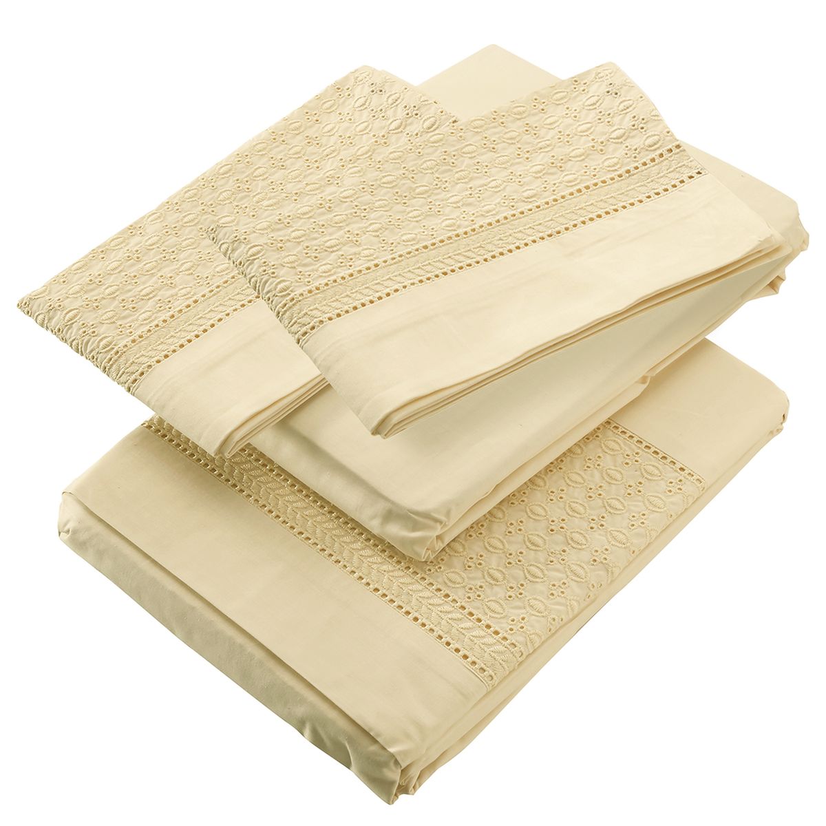 MALLORCA - Juego de Sabanas 180 Hilos Broderie Cruda King