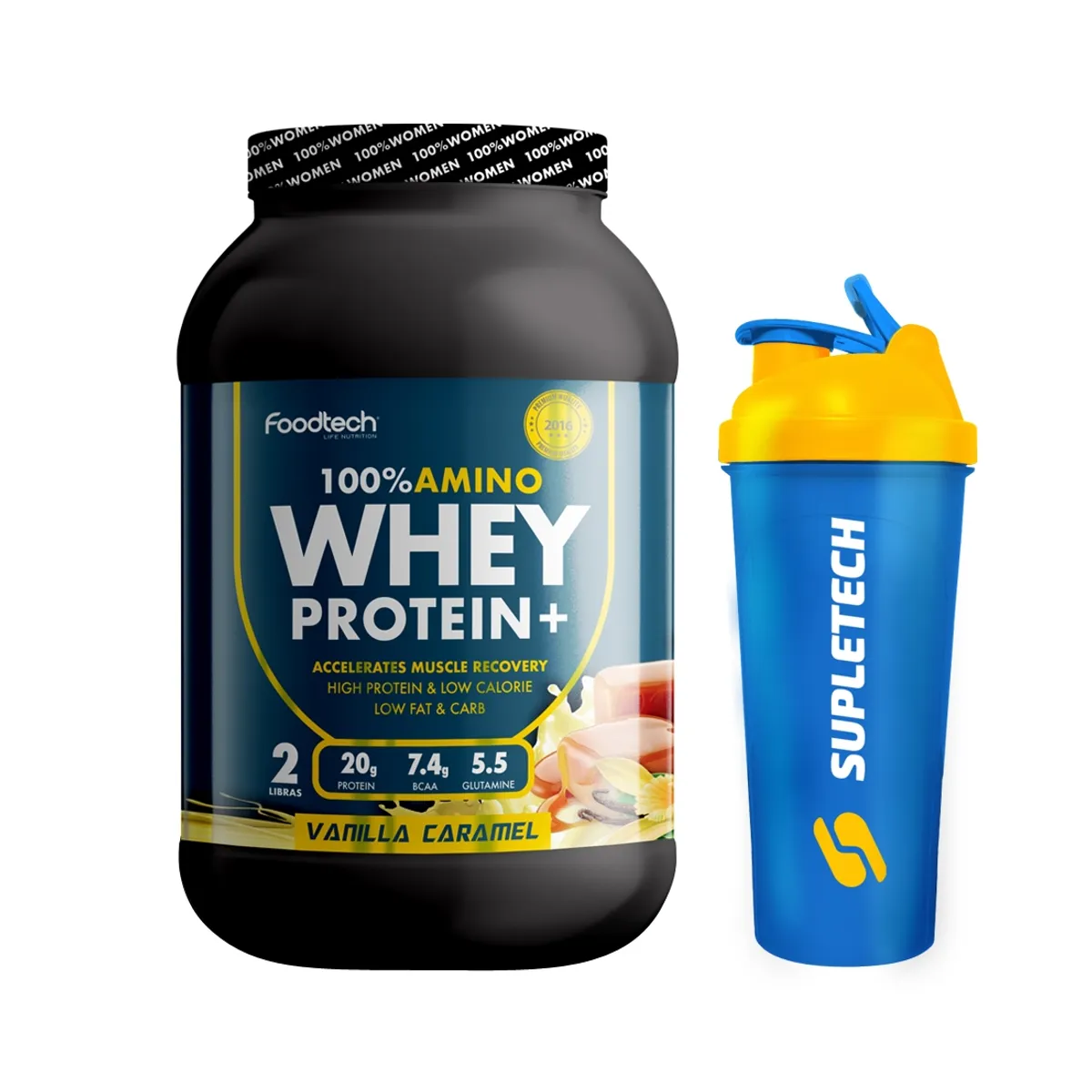 FOODTECH - 100% Amino Whey Protein 2 lb - Foodtech Vainilla + Shaker Blue