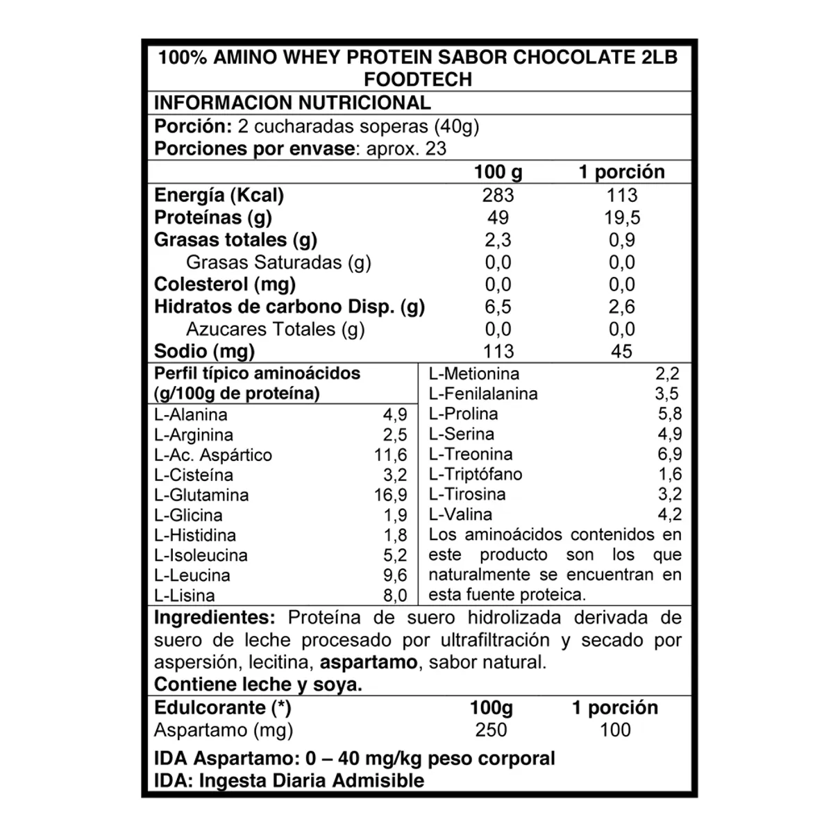 FOODTECH - 100% Amino Whey Protein 2 lb - Foodtech Vainilla + Shaker Blue