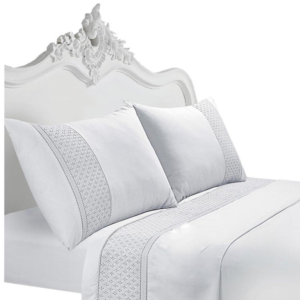 MALLORCA - Juego de Sabanas 180 Hilos Broderie Blanco Superking