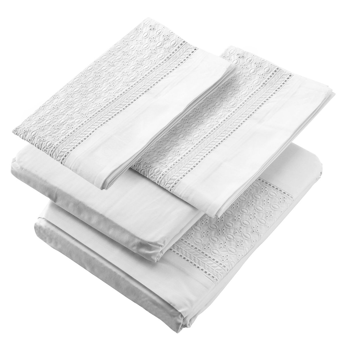 MALLORCA - Juego de Sabanas 180 Hilos Broderie Blanco Superking
