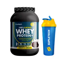 FOODTECH - 100% Amino Whey Protein 2 lb -Foodtech CookiesCream+Shaker W