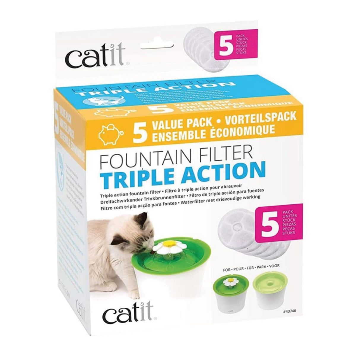 CATIT - Filtros Repuesto Catit Triple Acción Fuente Bebedera, 5 Und