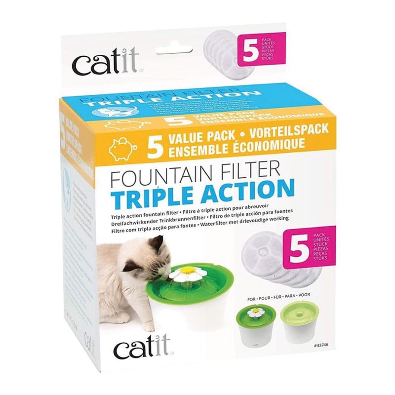 CATIT - Catit Pack Filtros Triple Acción Fuente Bebedera, Pack 5Und