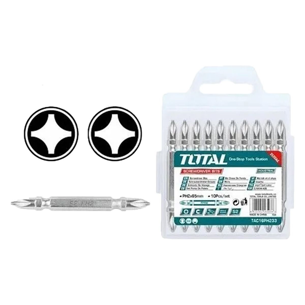 TOTAL TOOLS - Kit Juego Puntas Phillips Ph2 Doble 10 Pcs